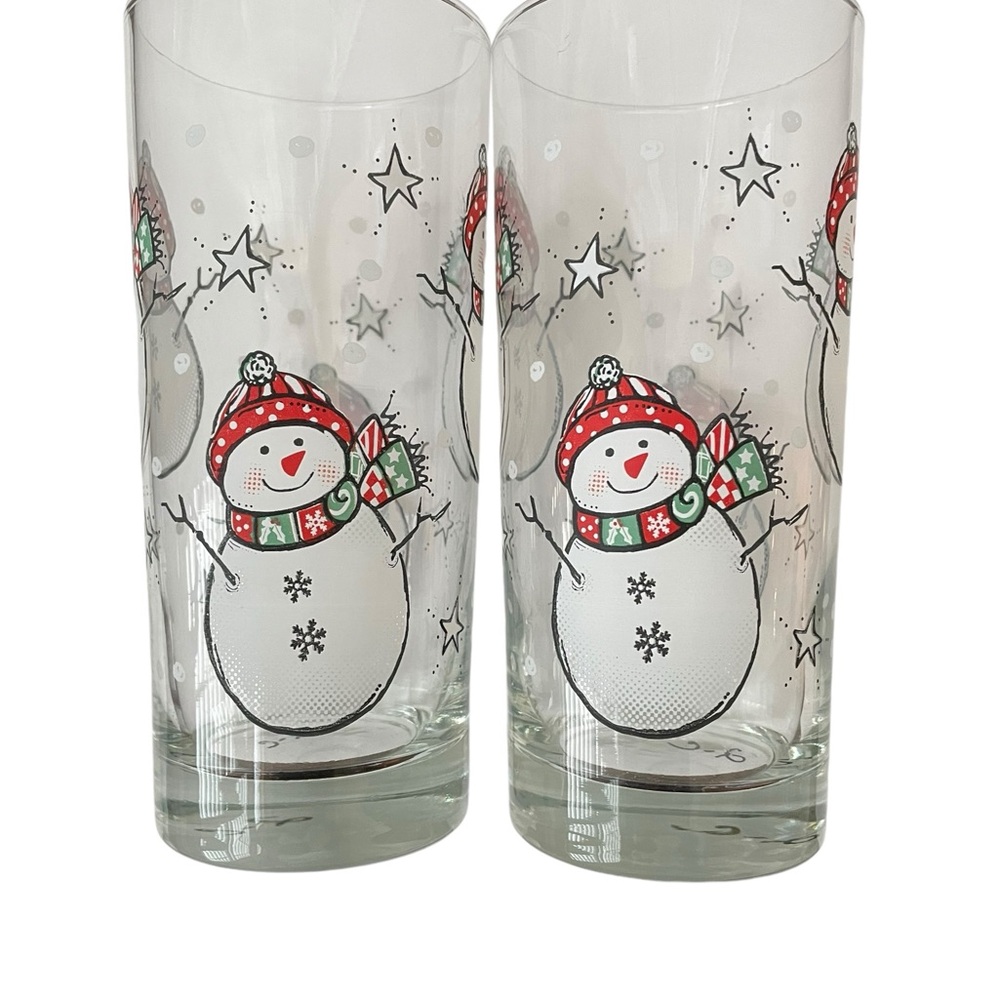 Snowman Christmas Glasses Tea Tumbler Highball Set Of 2 Vintage Unbranded